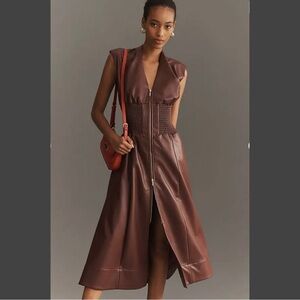 NWT Antropology Tommie Cap-Sleeve Front-Zip Dress: Faux Leather Edition